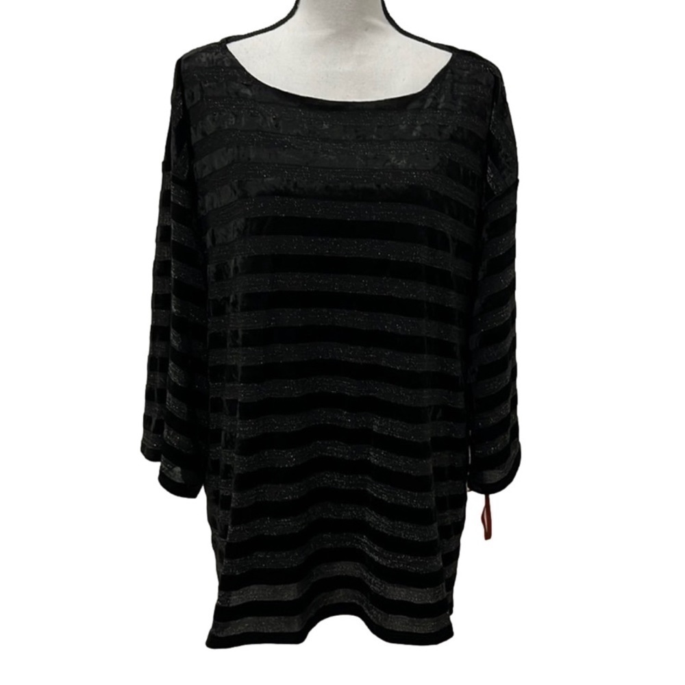 𝅺NWOT, RUBY RD., Black Built in Cami Top, Size XL, Polyester Blend